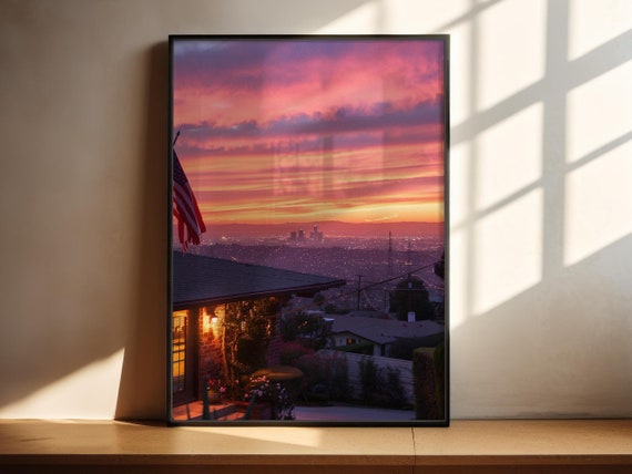 Retro Los Angeles View, Vintage California Skyline Poster