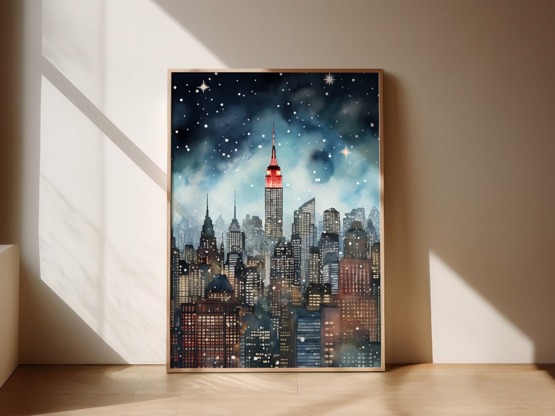 New York Christmas Poster Christmas Watercolor Poster New York City Poster Christmas Poster New York Wall Art Gift For Christmas