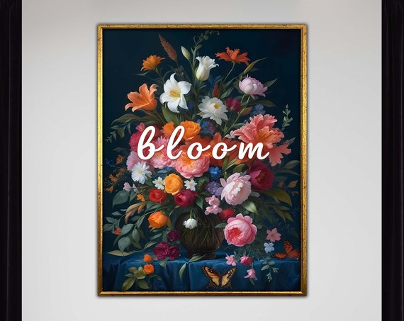 Blooming Floral Art Vibrant Flower Bouquet Modern Botanical Canvas Inspirational Wall Ready To Hang Decor