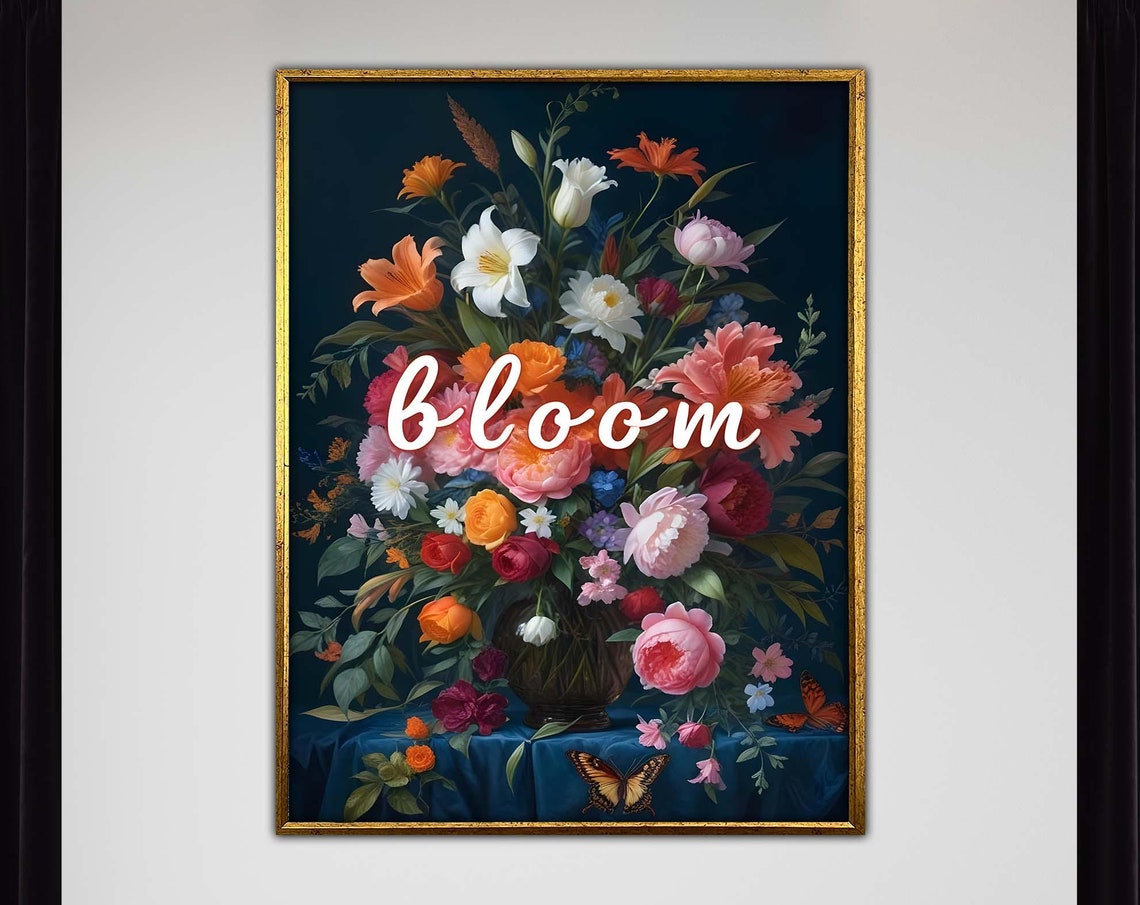 Blooming Floral Art Vibrant Flower Bouquet Modern Botanical Canvas Inspirational Wall Ready To Hang Decor