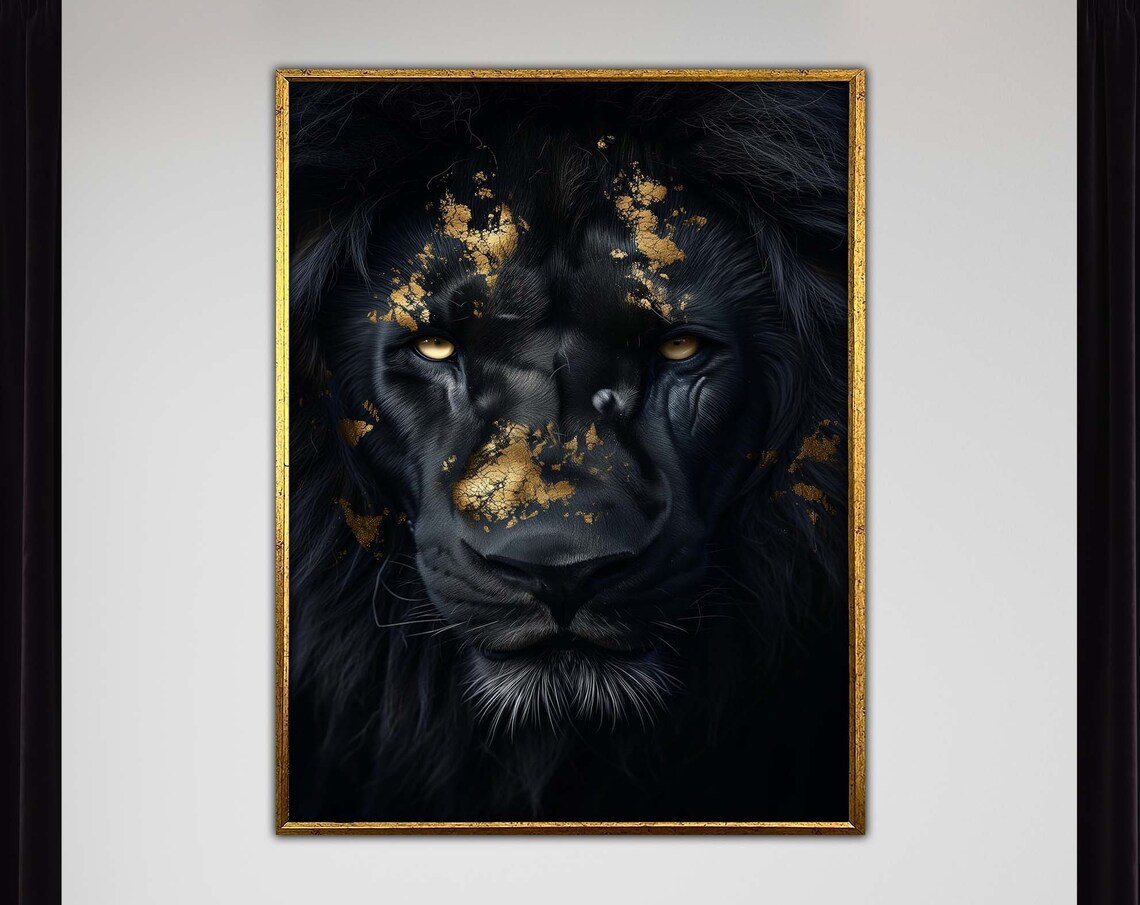 Black Lion Gold Paint Splatter Regal Luxury Wild Animal Poster