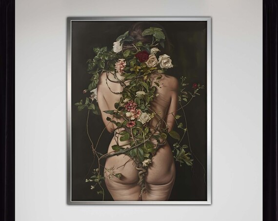Woman Wrapped in Flowering Vines Dark Baroque Botanical Poster Art