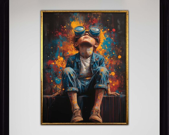 Dreamer Boy With Aviator Goggles Paint Splatter Canvas Style Poster