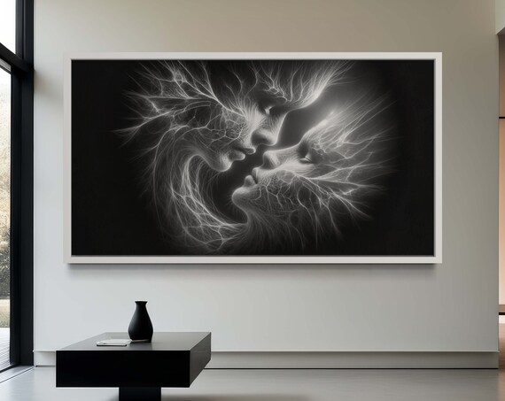 Lovers Art Ethereal Embrace Abstract Couple Canvas Paintings Romantic Black And White Love Bedroom Wall Ready To Hang