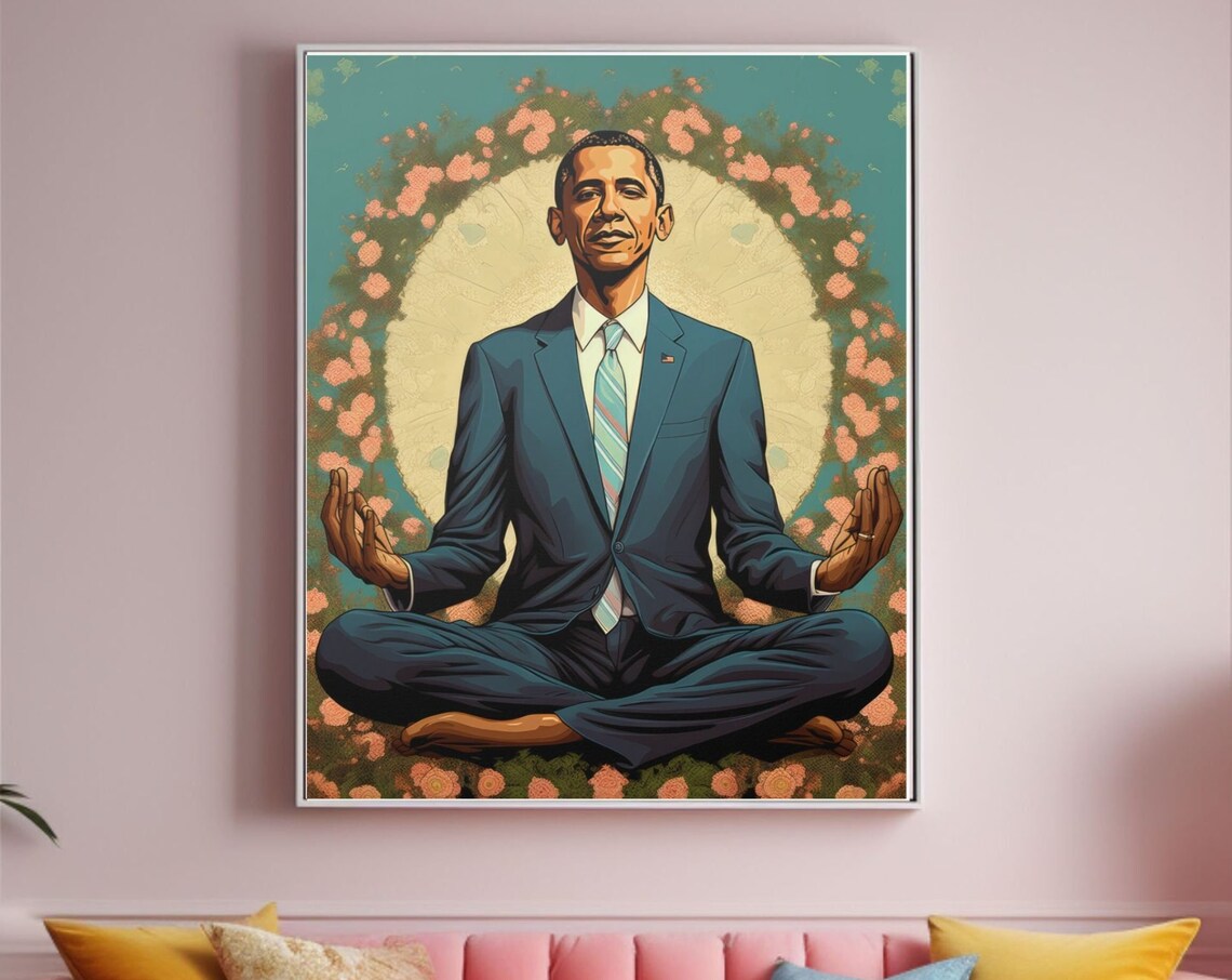 Obama Yoga Poster, Funny Typography Art Print