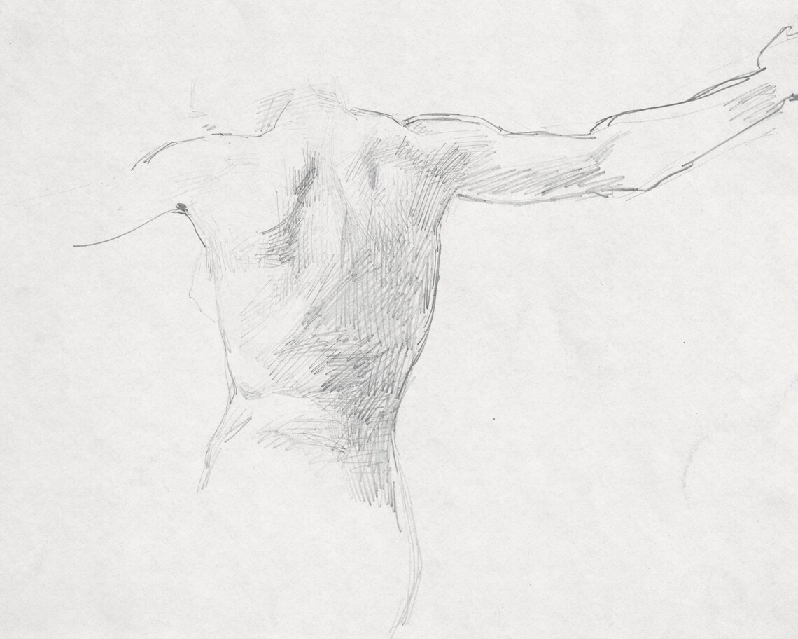 Classical Figure Study Sketch of a Standing Back in Pencil Drawing Poster - Image 3