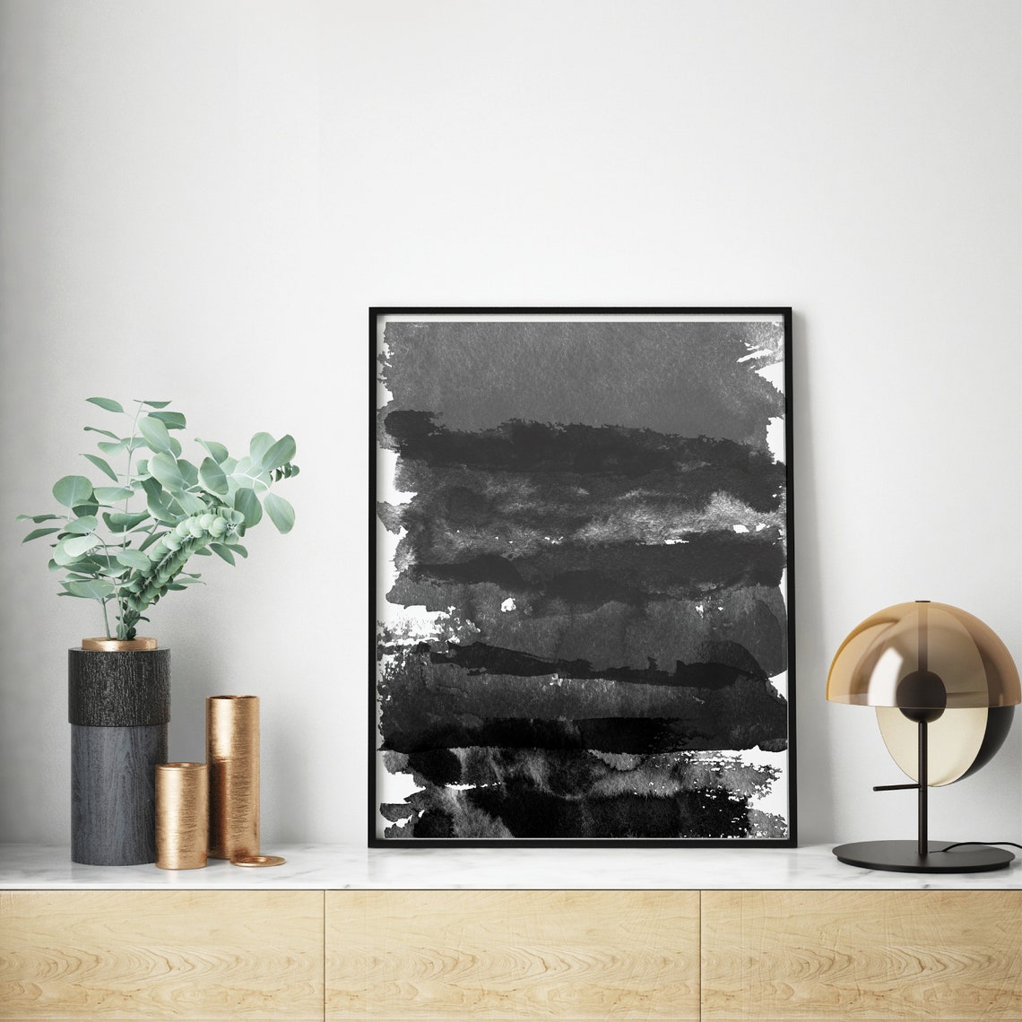 Gray Ink Blot Abstract Artwork Frame Options Black White Matte Poster - Image 2
