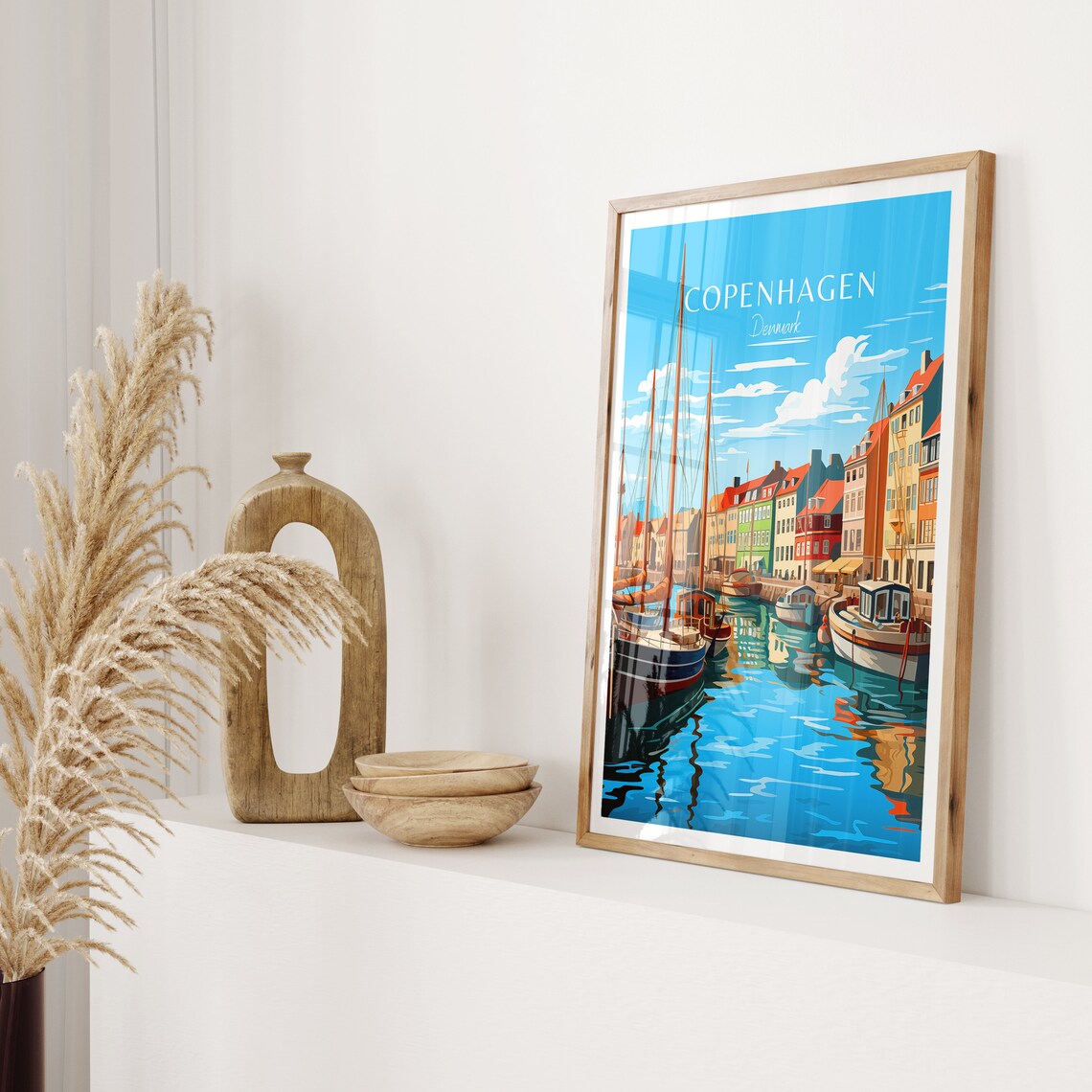 Old Copenhagen Denmark Colorful Harbor and Boats Travel Poster - Image 2