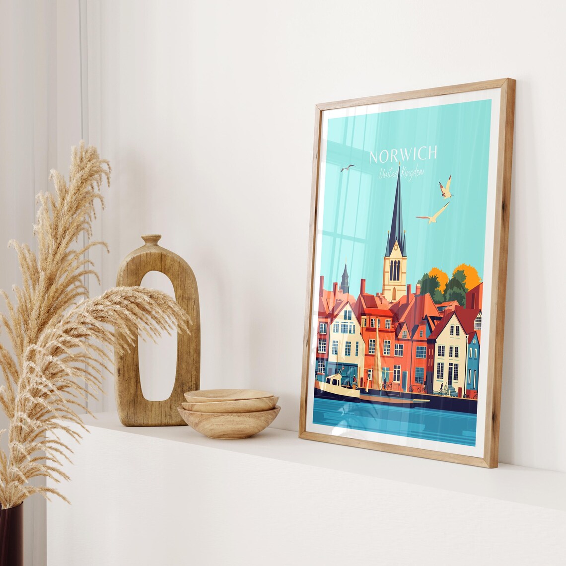 Norwich England Old Town Church Spire Harbor Waterfront Poster - Image 2