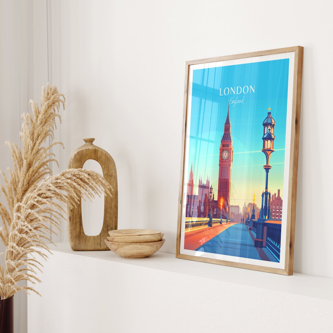 Golden Iconic London England Big Ben and Westminster Bridge Poster - Image 2