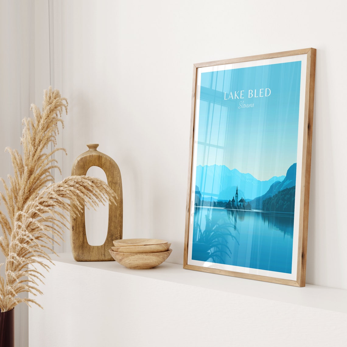 Lake Bled Slovenia Minimalist Island Church Mirror Calm Water Poster - Image 2