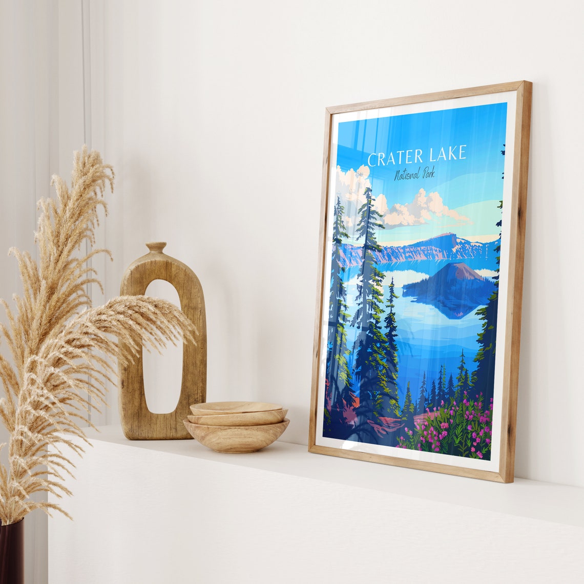 Crater Lake National Park Blue Caldera Pine Forest Travel Poster - Image 2