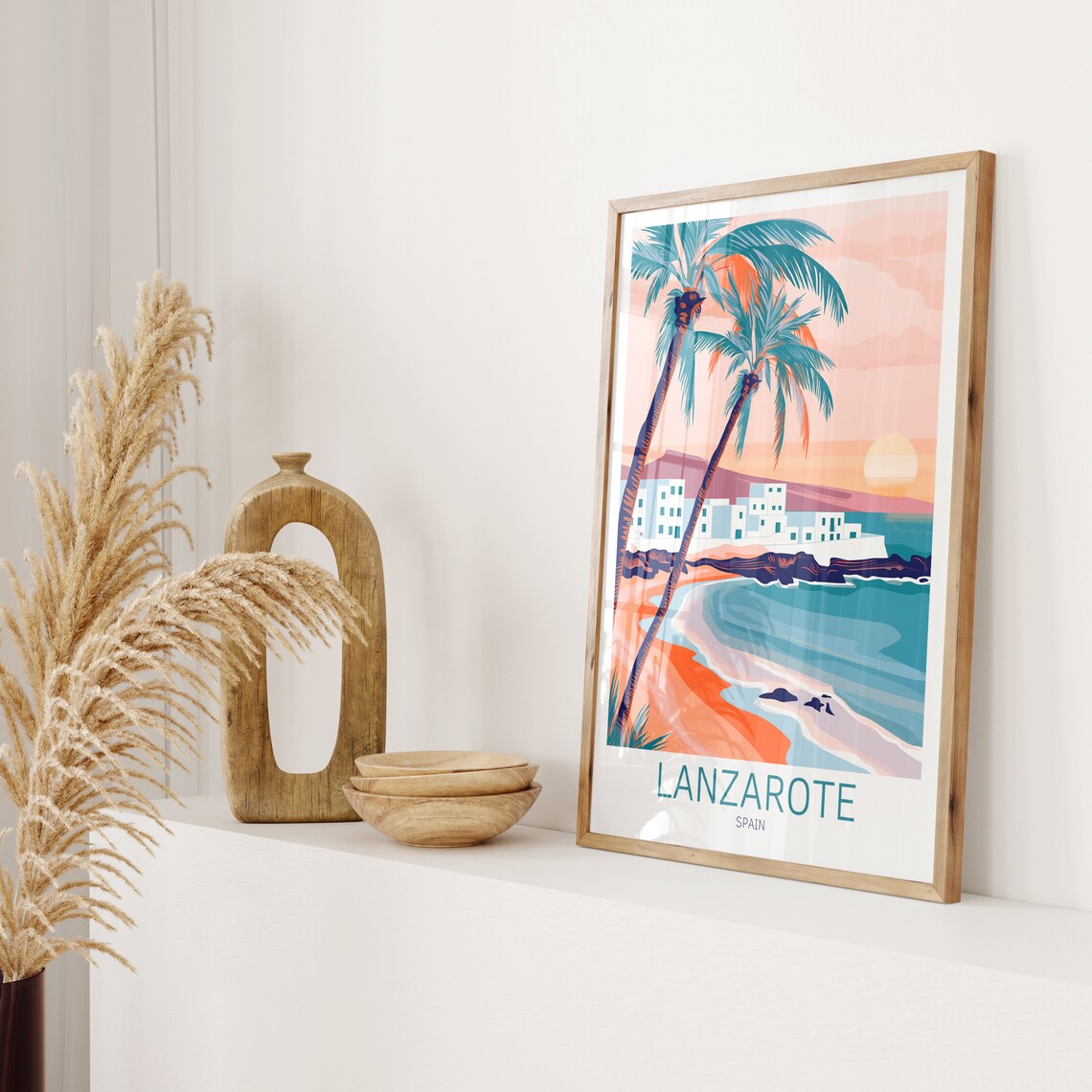 Lanzarote Spain Canary Island Palm Beach Illustrated Travel Poster - Image 2