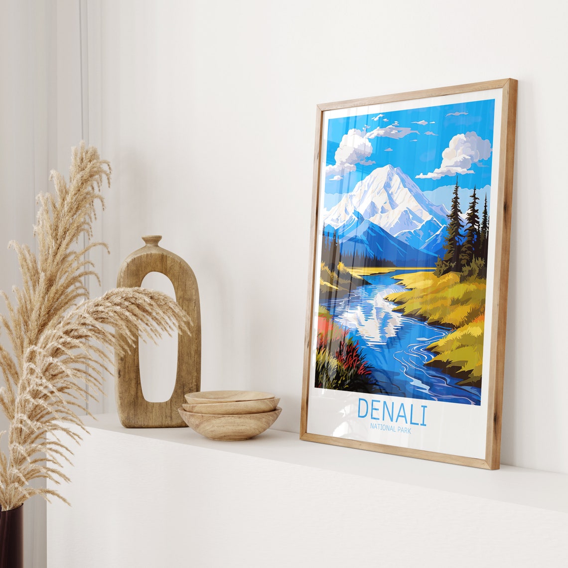 Denali National Park Snow Peak River Reflection Vintage Travel Poster - Image 2