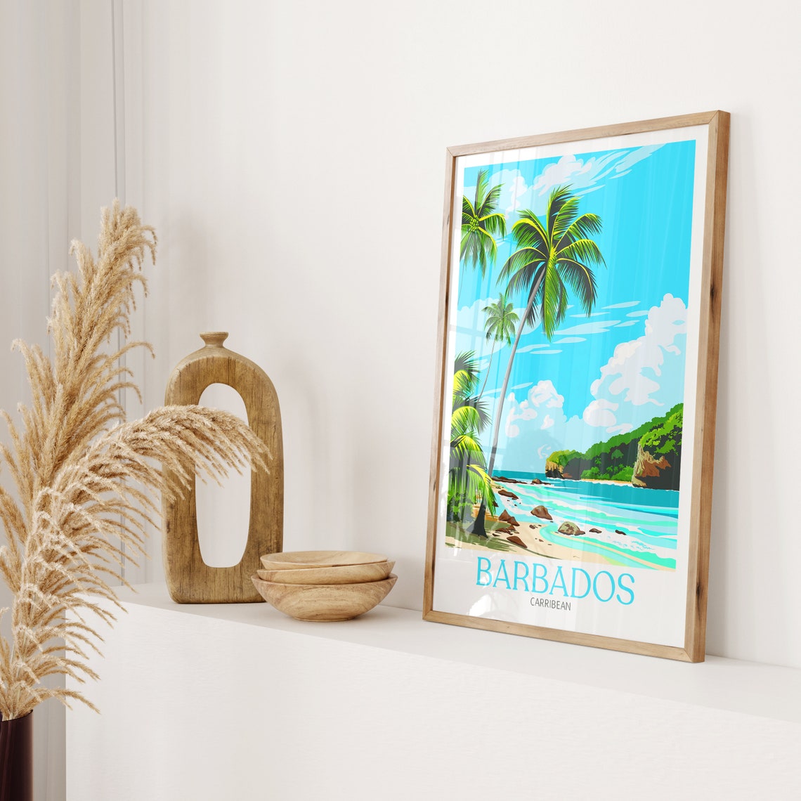 Tropical Barbados Caribbean Palm Trees on a Sandy Island Beach Poster - Image 2