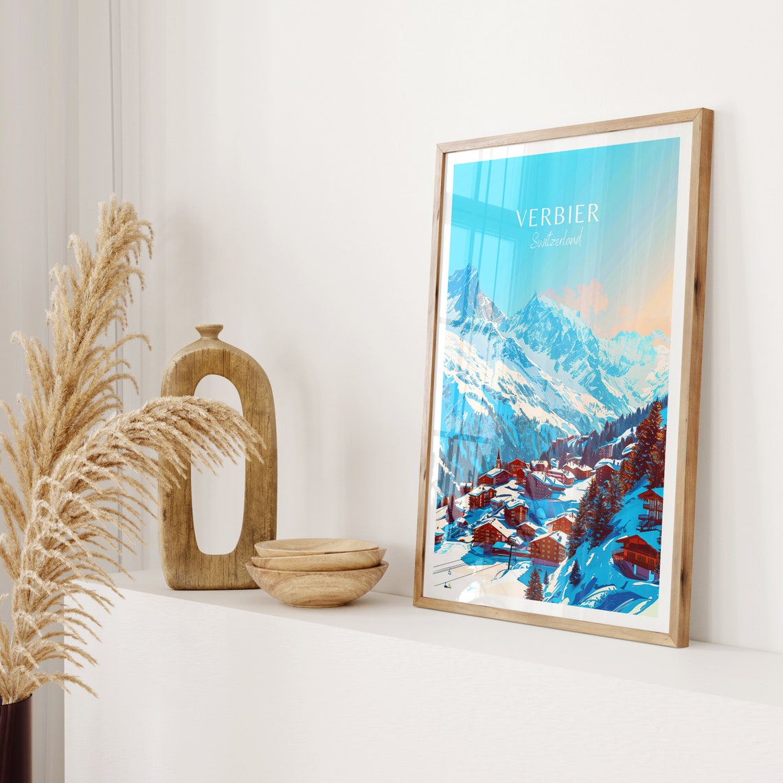 Verbier Switzerland Ski Resort Village beneath the Alps Poster - Image 2