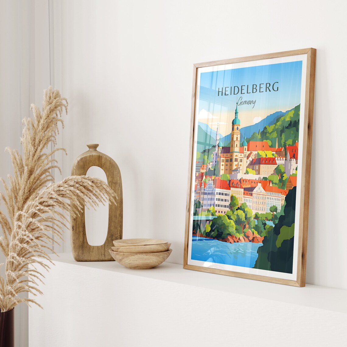 Heidelberg Germany Old Town Church Towers River Bridge Poster - Image 2