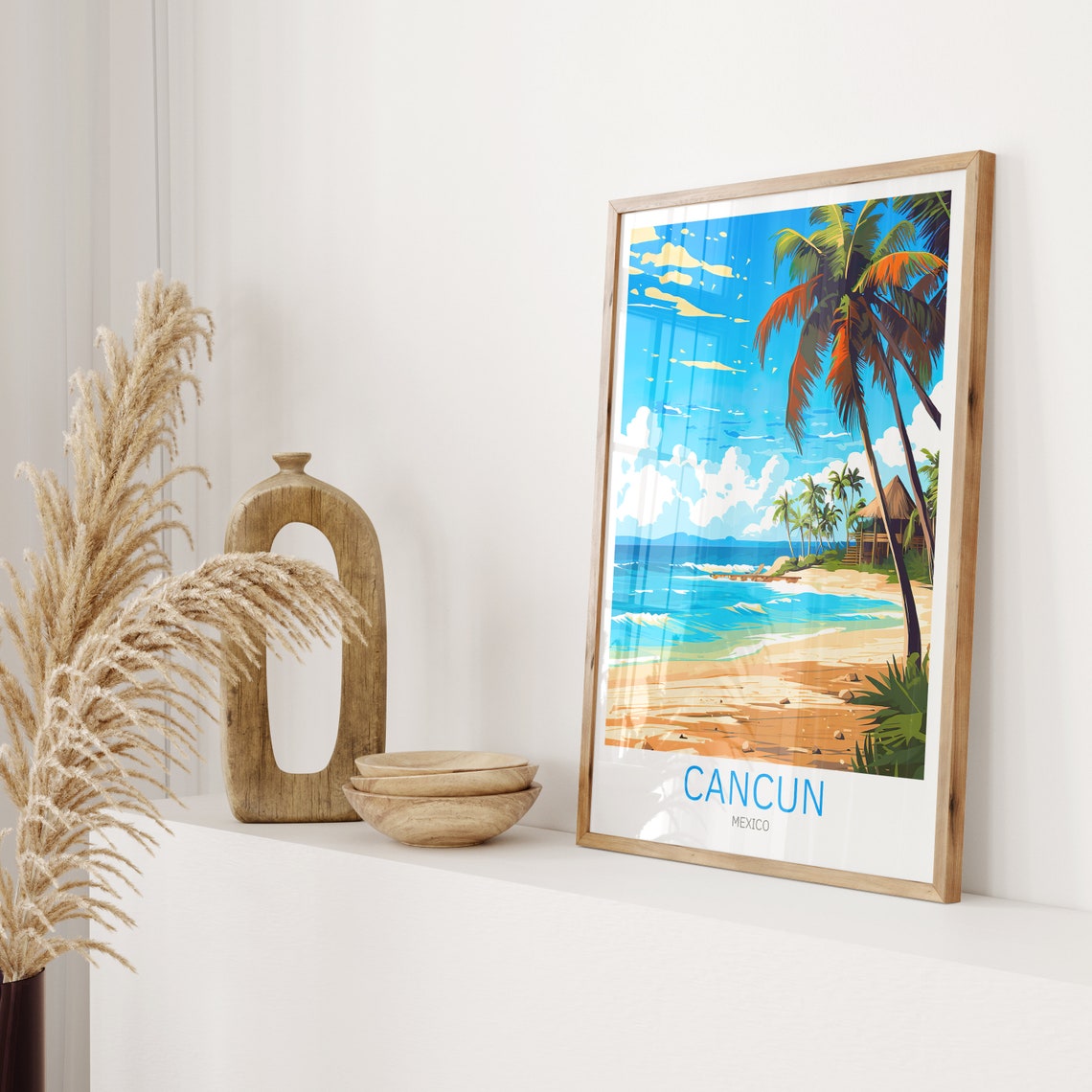 Cancun Mexico Travel Poster Palm Beach Waves Caribbean Shore Art - Image 2