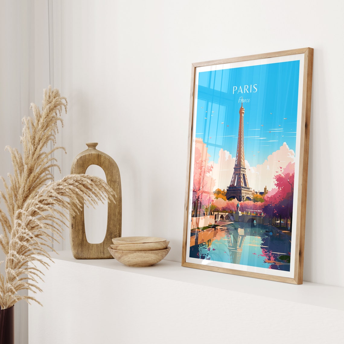 Paris France Eiffel Tower Spring Blossom Vintage Travel Poster - Image 2