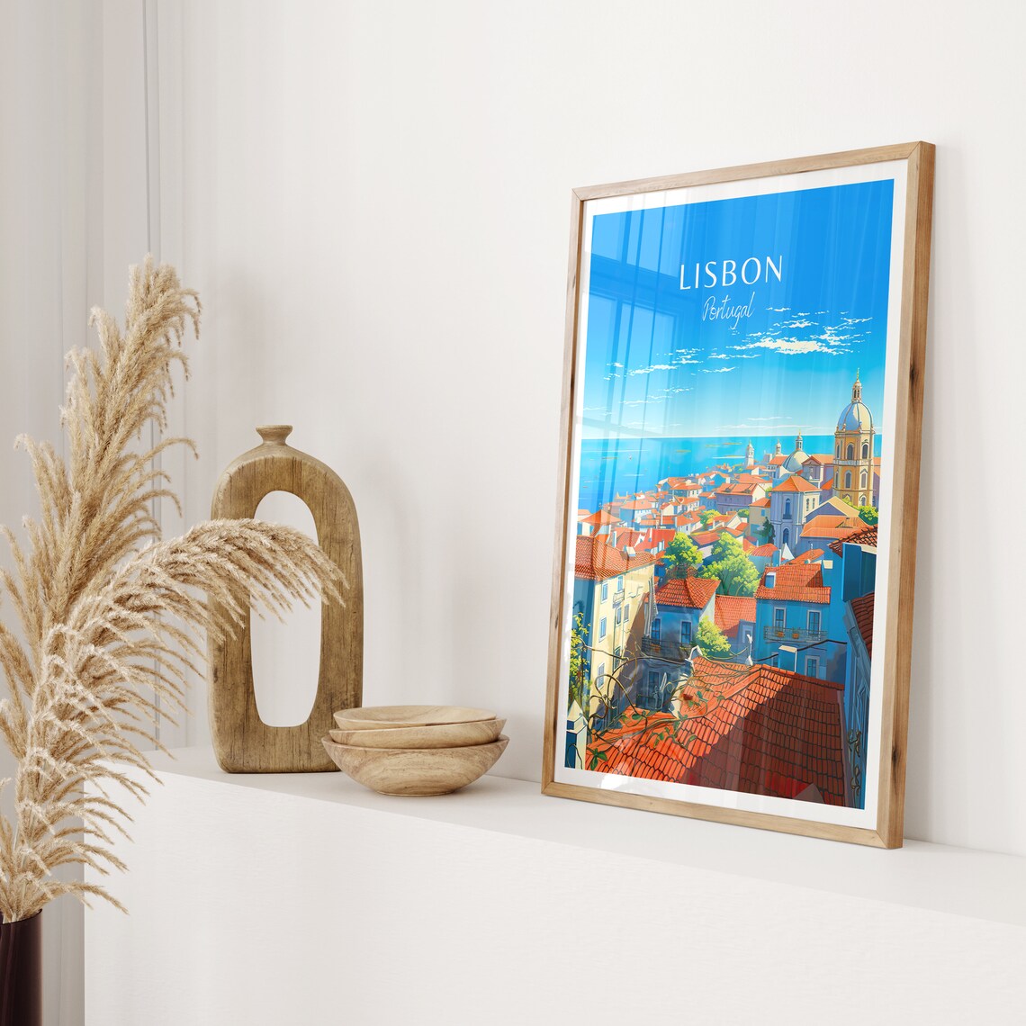 Lisbon Portugal Red Rooftops Church Dome Vintage Travel Poster - Image 2