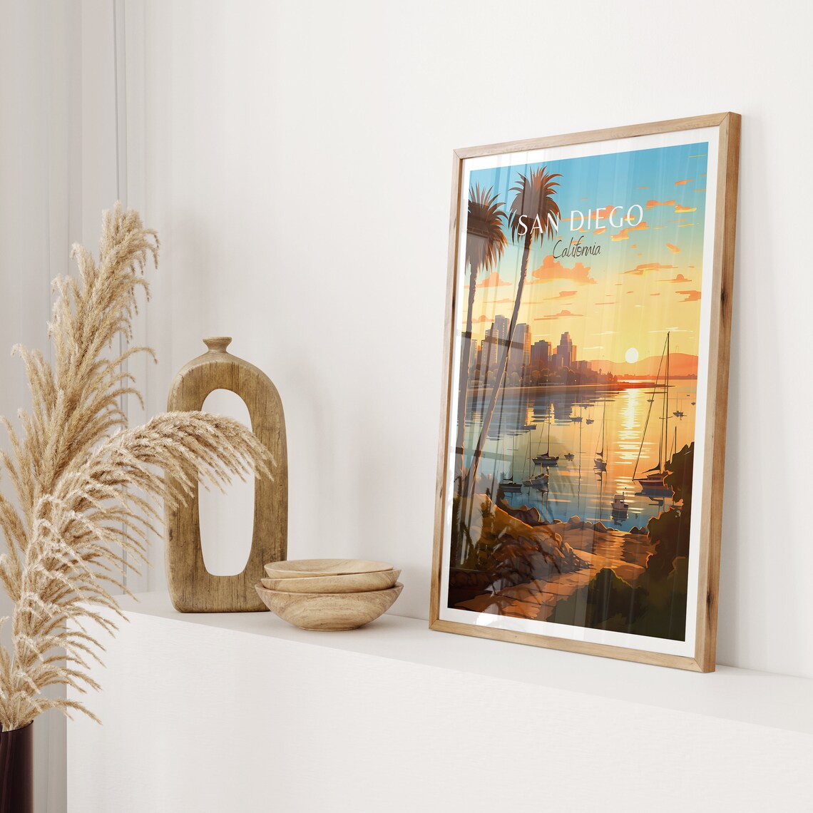 San Diego California Harbor Sunset Sailboats Vintage Travel Poster - Image 2