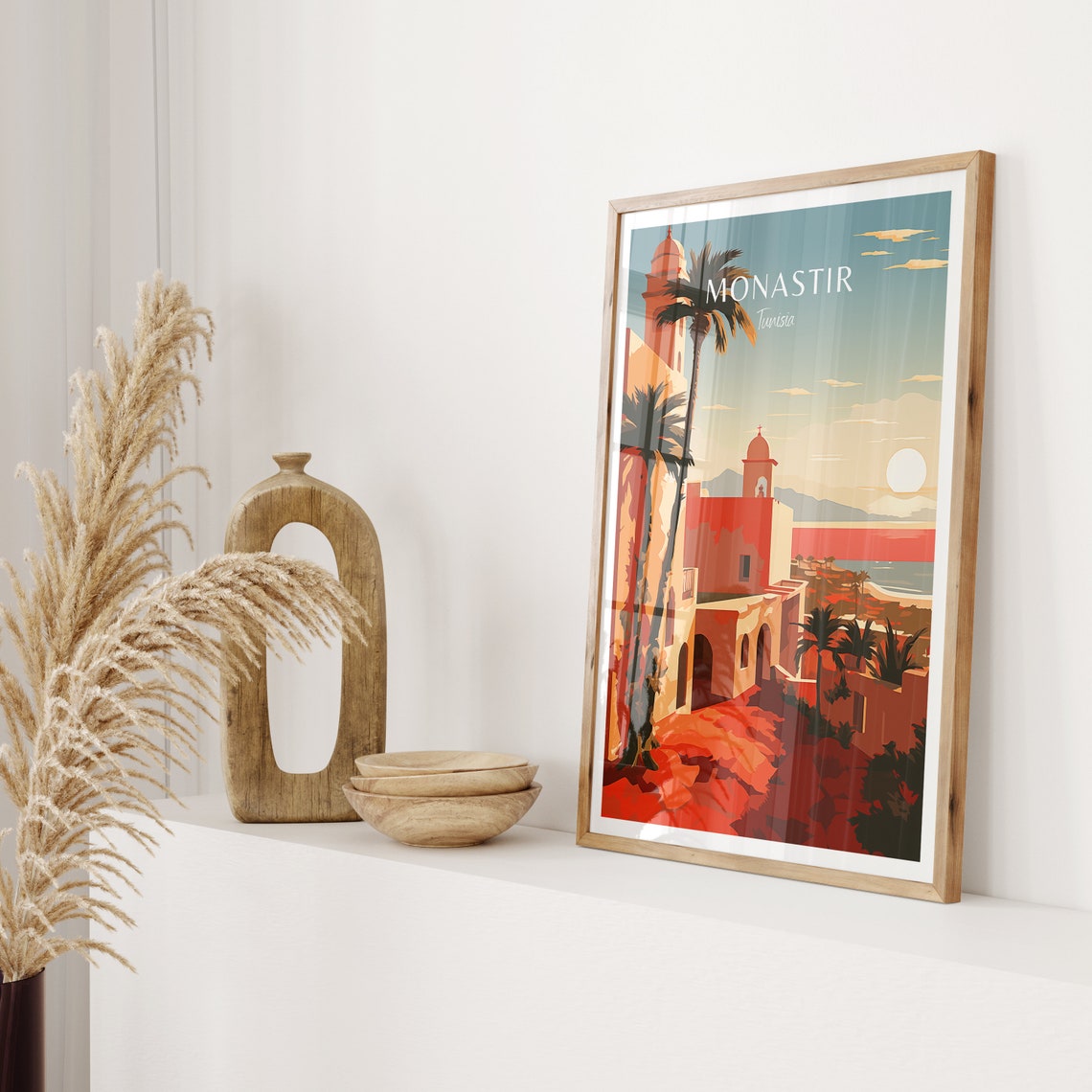 Monastir Tunisia Old Town Red Sunset Palms Mediterranean Ocean Poster - Image 2