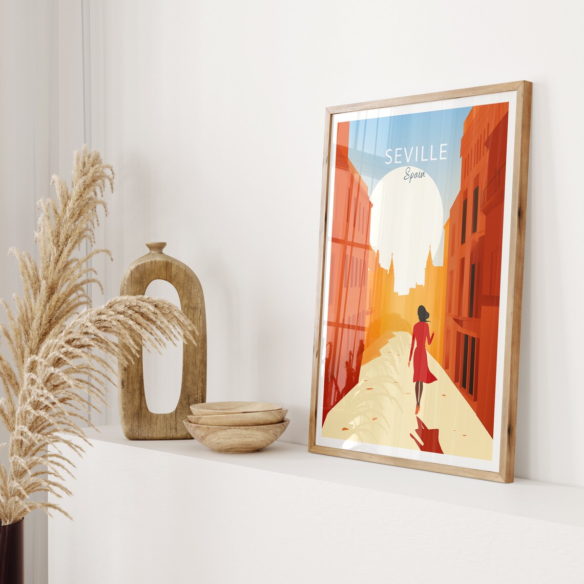 Seville Spain Old Town Sunset Street Scene Illustrated Travel Poster - Image 2