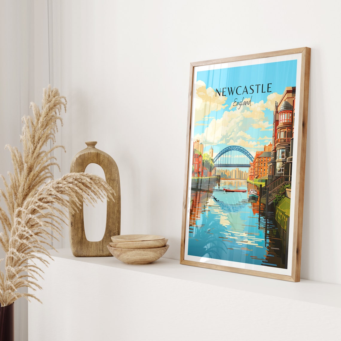 Newcastle England Travel Poster Tyne Bridge Quayside River Boats Art - Image 2