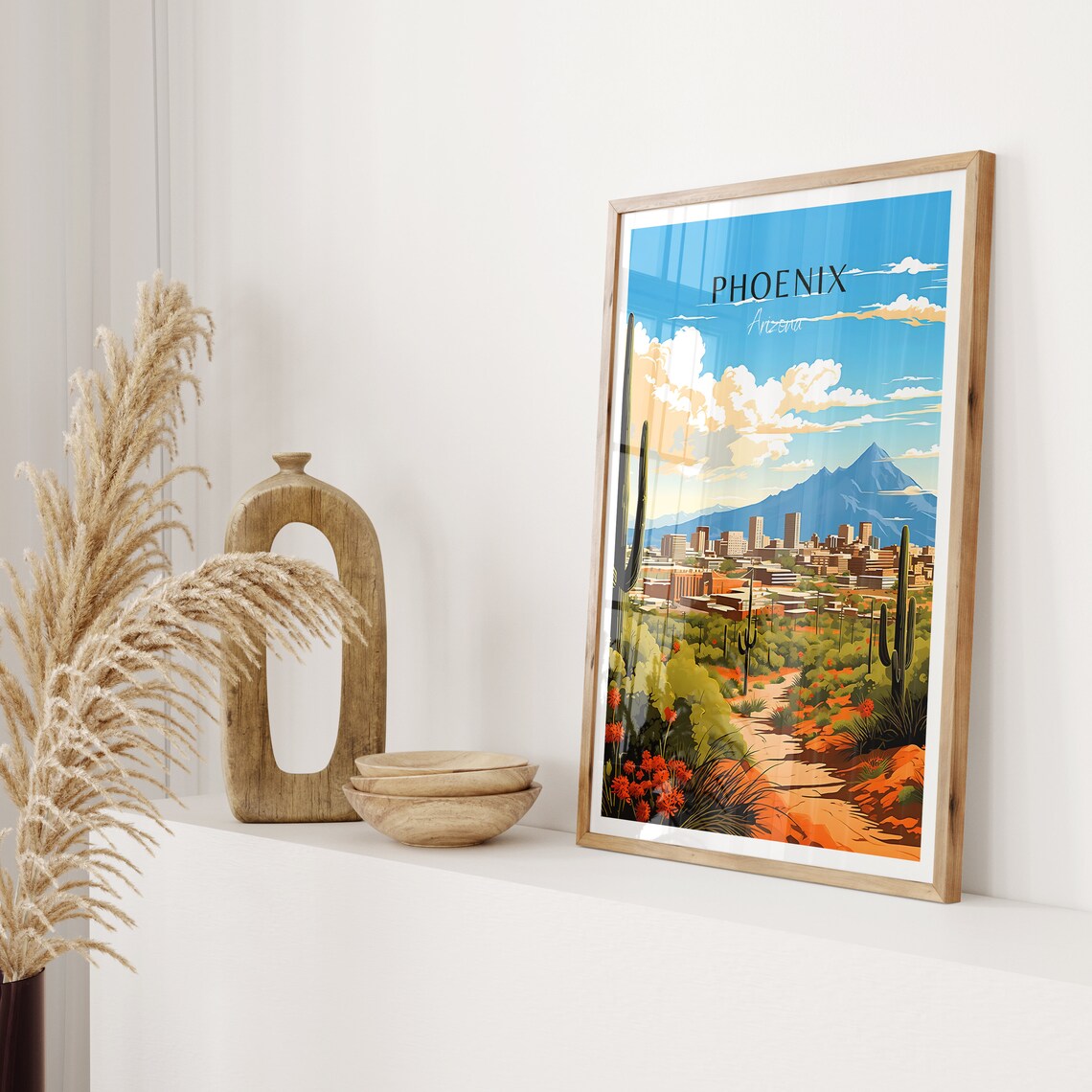 Phoenix Arizona Travel Poster Desert Cactus Bloom City Skyline Art - Image 2