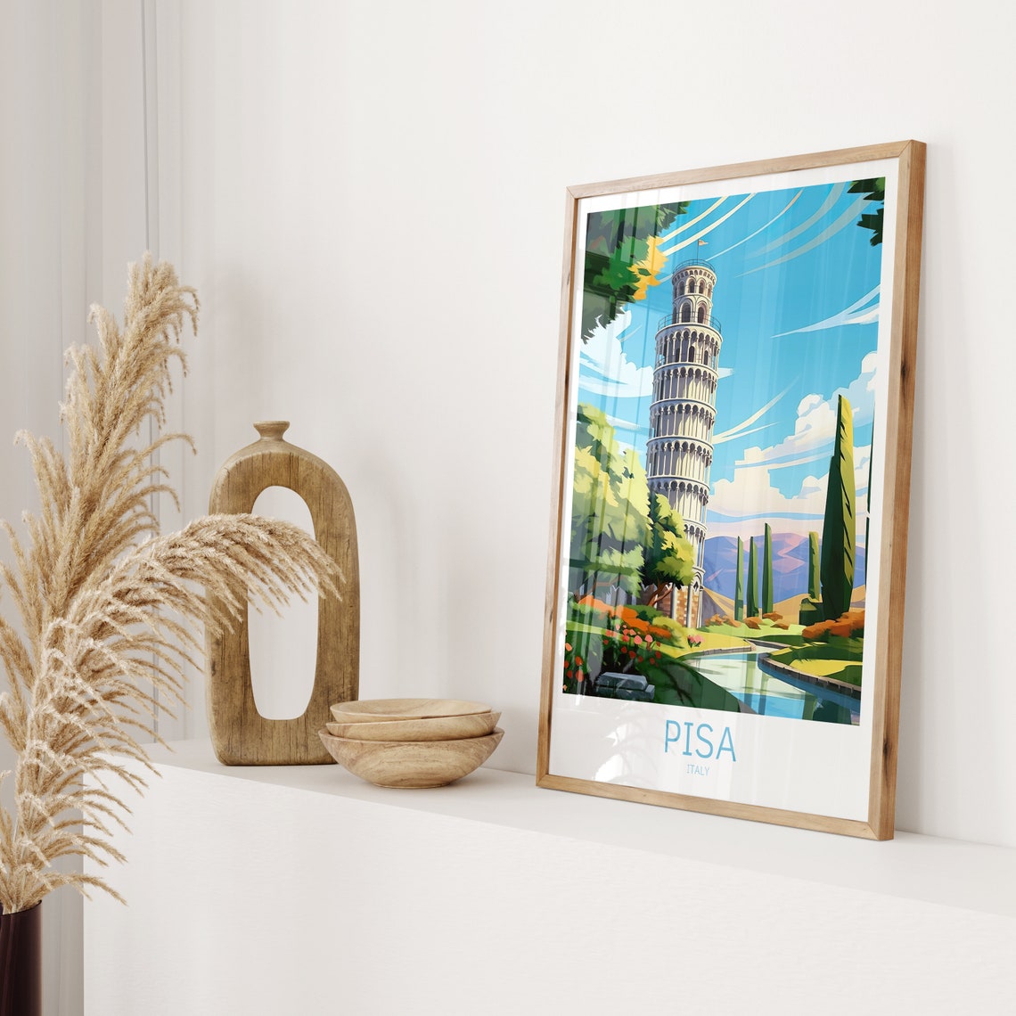 Pisa Italy Famous Leaning Tower in a Sunny Tuscan Garden Poster - Image 2
