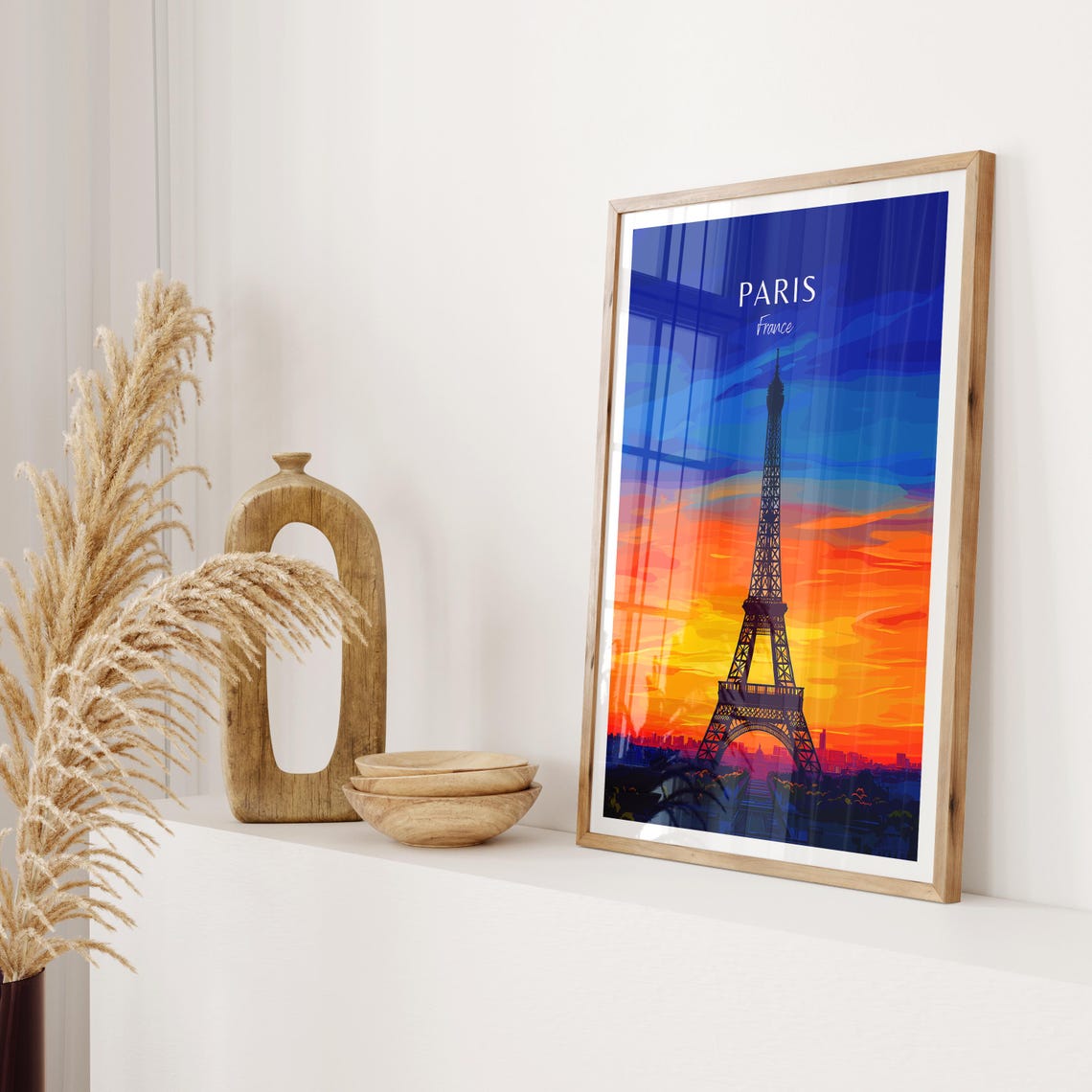Paris France Eiffel Tower Sunset Silhouette Vintage Travel Poster - Image 2