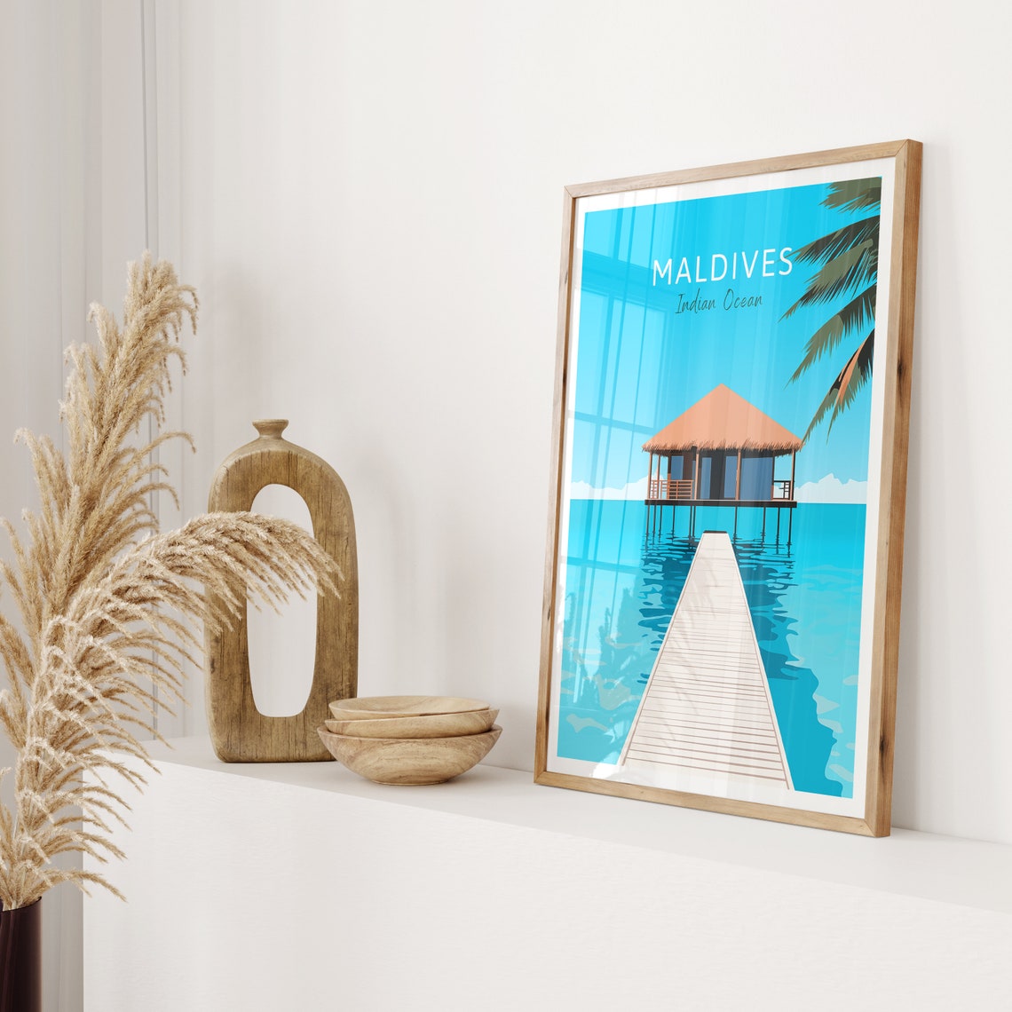 Maldives Poster Overwater Bungalow Pier Turquoise Indian Ocean Art - Image 2
