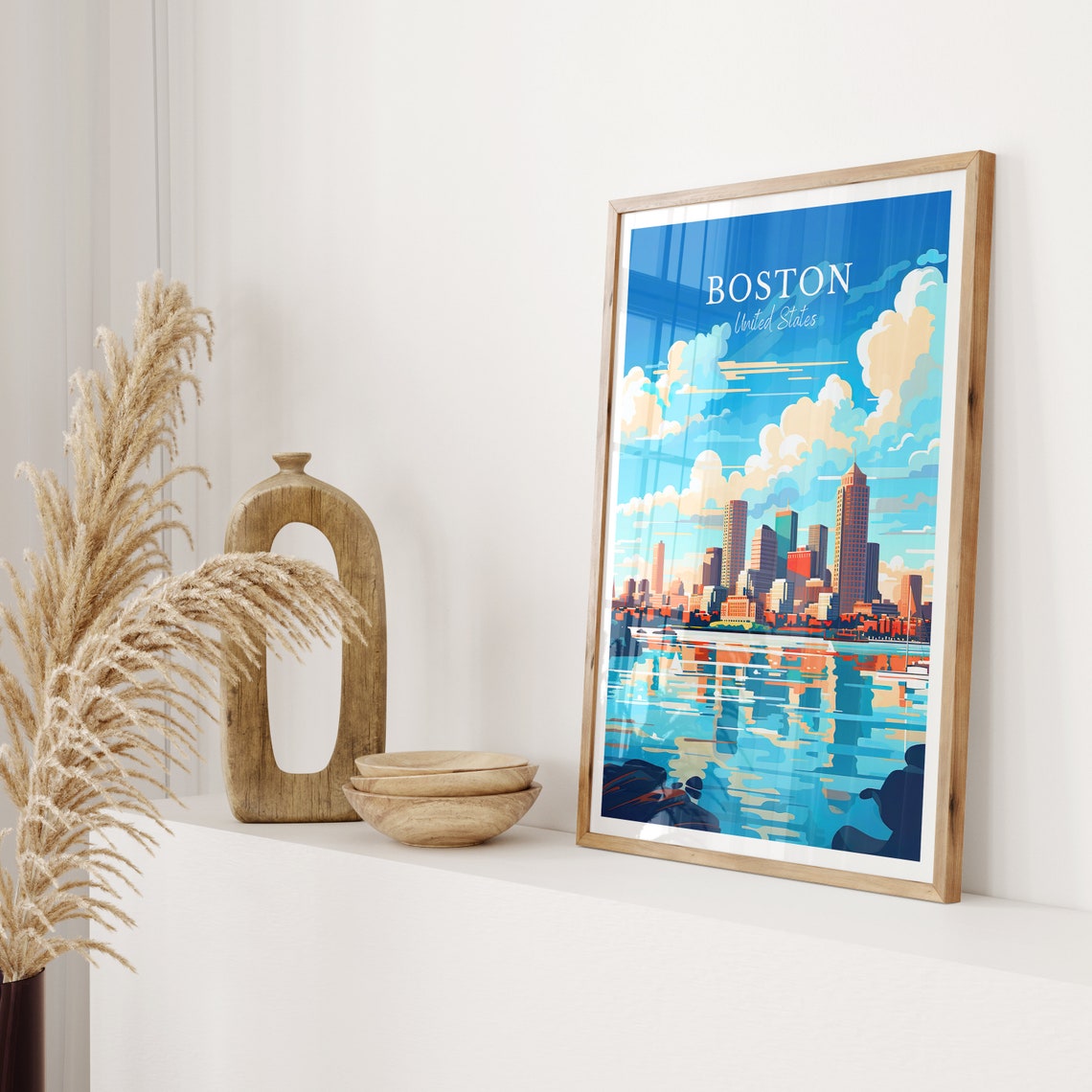 Boston United States Harbor Skyline Sunset Water Travel Poster - Image 2