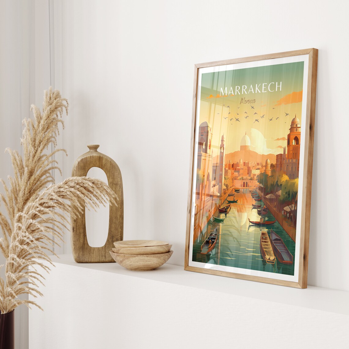 Marrakech Morocco Sunset Cityscape Vintage Warm Travel Poster - Image 2