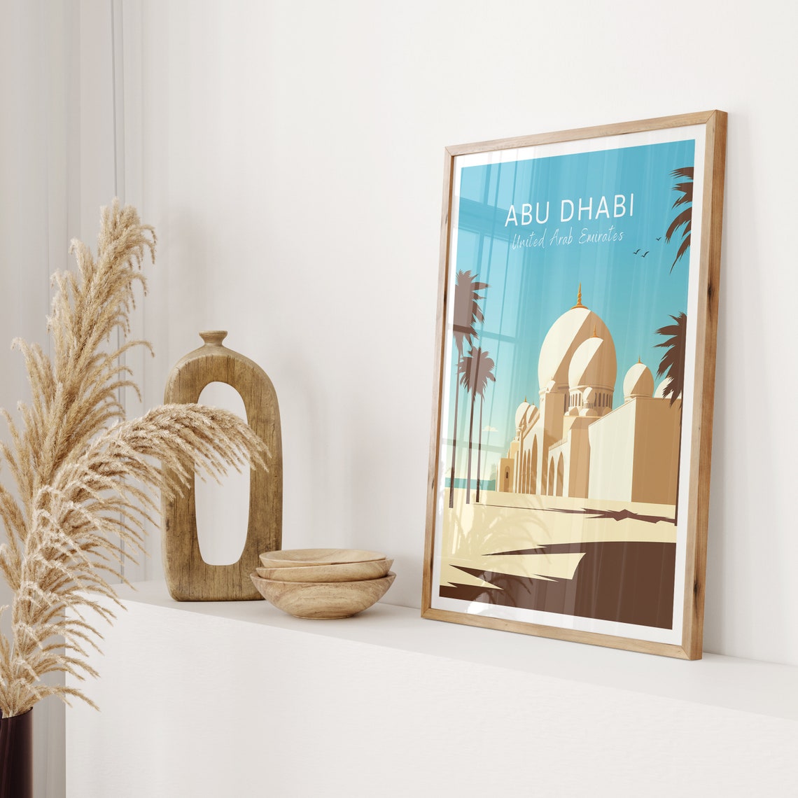 Abu Dhabi UAE Grand Mosque Palm Trees Illustrated Travel Poster - Image 2