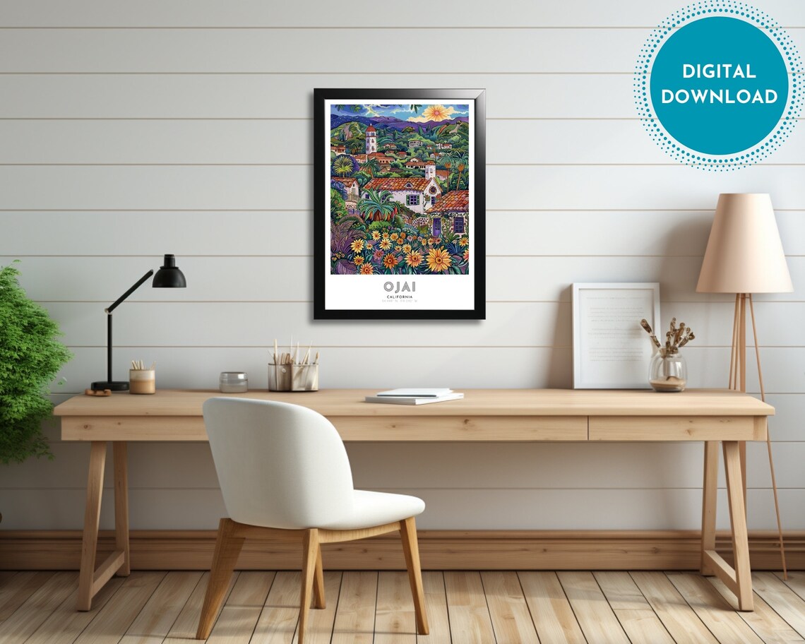 Ojai California Mediterranean Village Sunflowers Travel Poster - Image 2