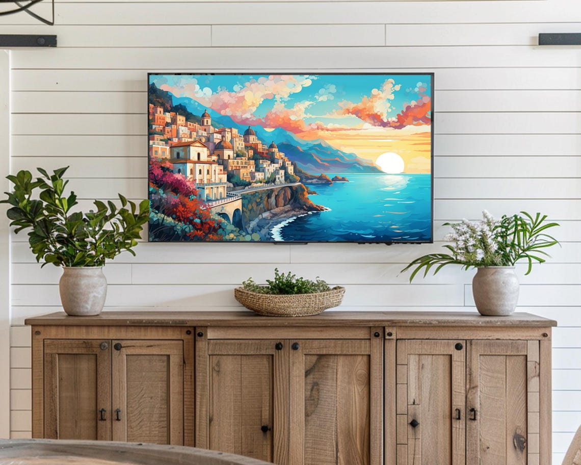 Amalfi Coast Frame Tv Art Of Italy Art For Travel Lover Of Campania Mediterranean Tv Frame Art Italy Oil Painting Screensaver - Image 4