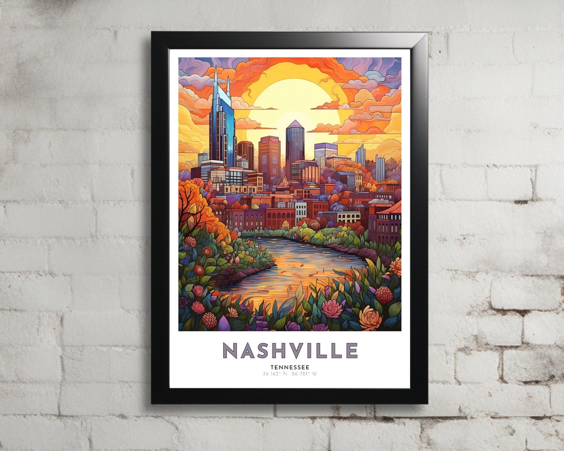 Nashville Travel Poster Of Tennessee Art Nouveau Gift For Lovers Of Nashville Wall Art Decor Of Music City Painting