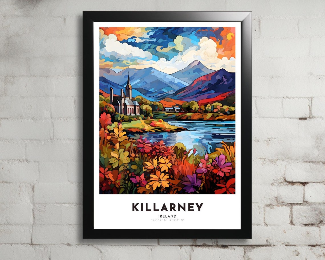 Killarney Ireland Lake Church Mountains Autumn Flower Poster