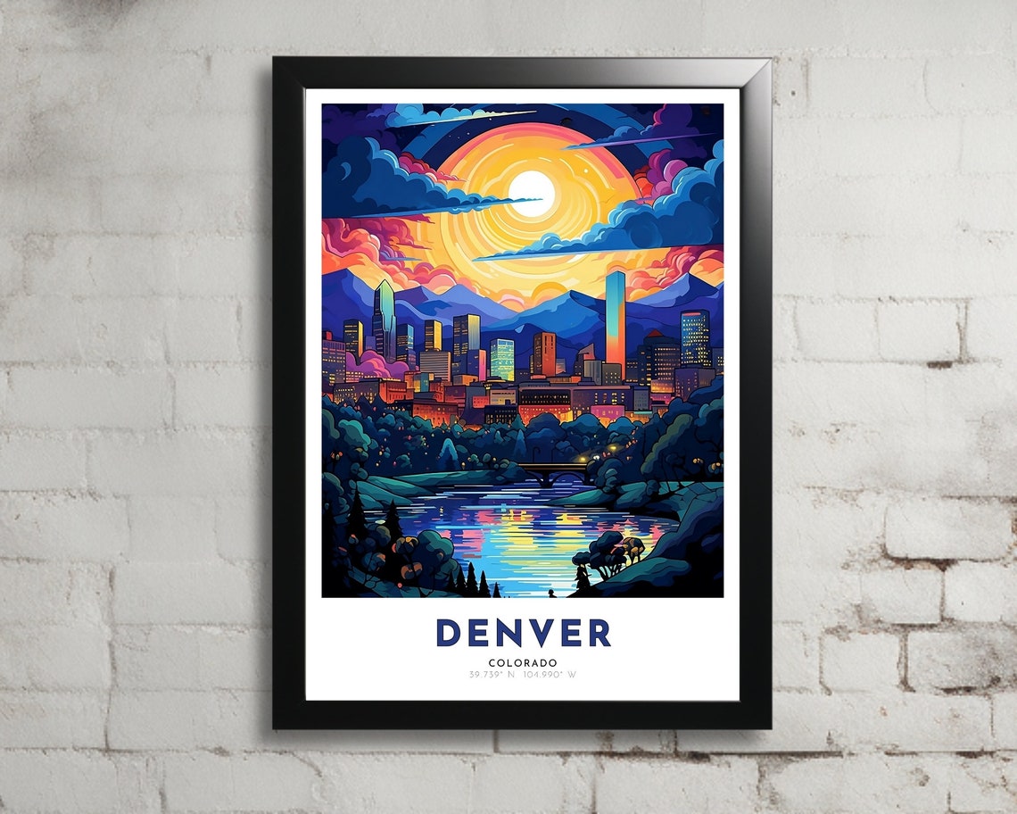 Denver Travel Poster Of Colorado Art Nouveau Gift For Lovers Of Denver Colorado Wall Art Decor Of Denver Painting