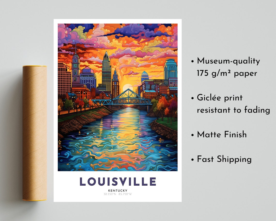 Louisville Travel Poster Of Kentucky Art Nouveau Gift For Lovers Of Louisville Kentucky Wall Art Decor Print Of Ohio River Painting - Image 5