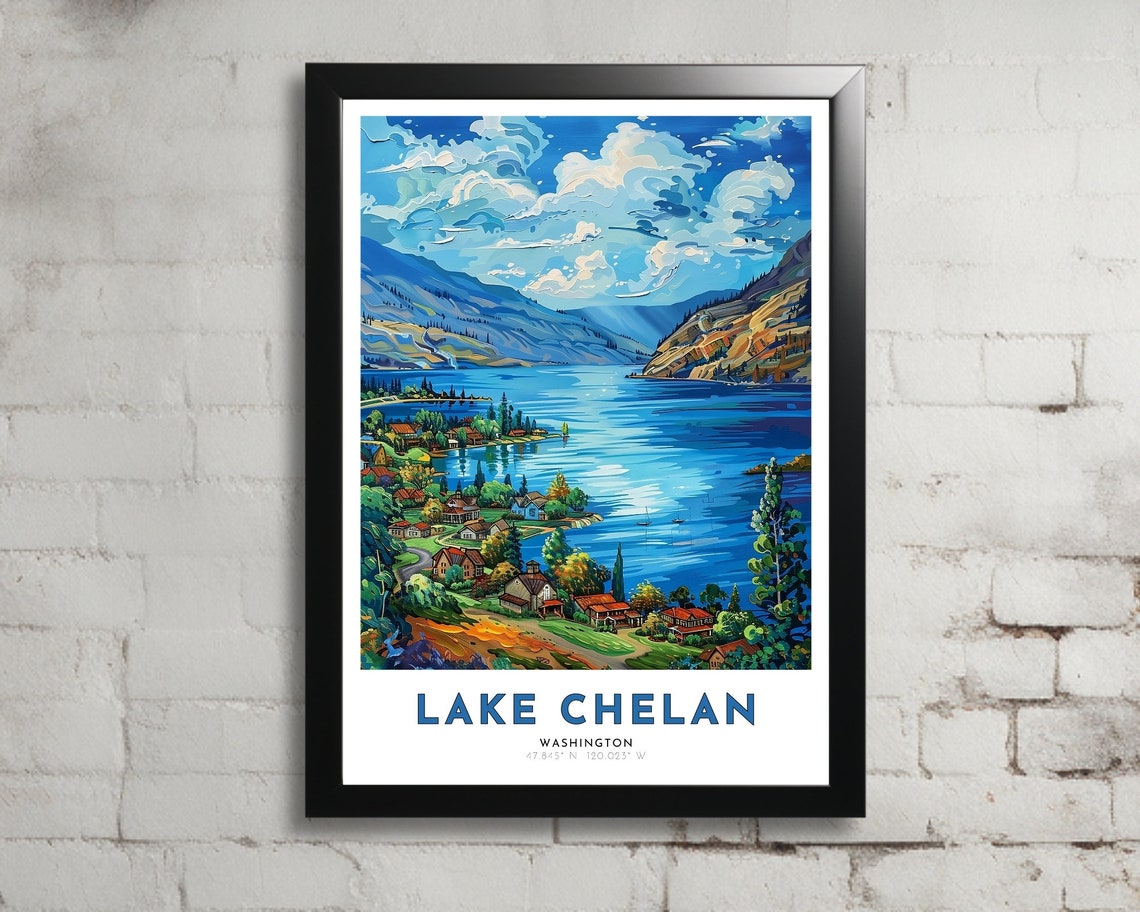 Lake Chelan Travel Poster Of Washington Art Nouveau Gift For Lovers Of Lake Chelan Wall Art Decor Of Lake Chelan Painting