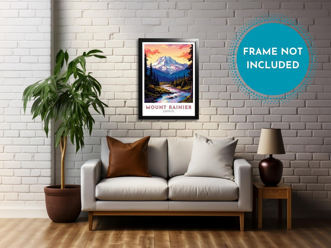 Mount Rainier Washington Snowy Peak River Pine Forest Poster - Image 4