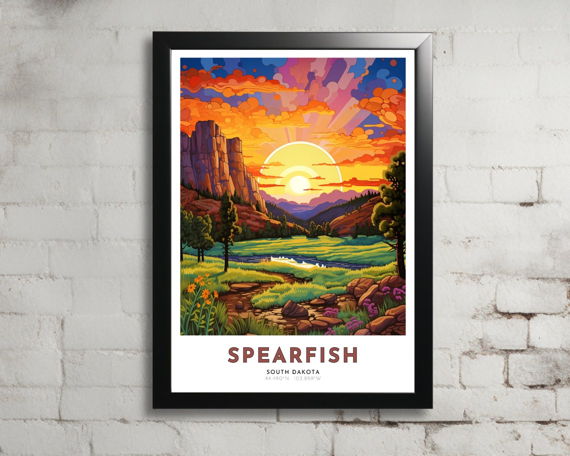 Spearfish South Dakota Sunset Canyon Creek Illustrated Poster