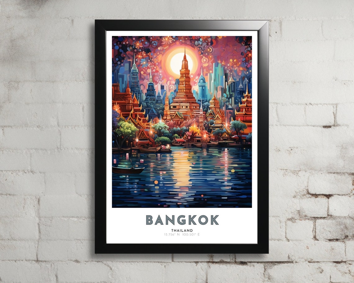 Bangkok Travel Poster Of Thailand Art Nouveau Gift For Lovers Of Bangkok Thailand Wall Art Decor Of Bangkok Painting