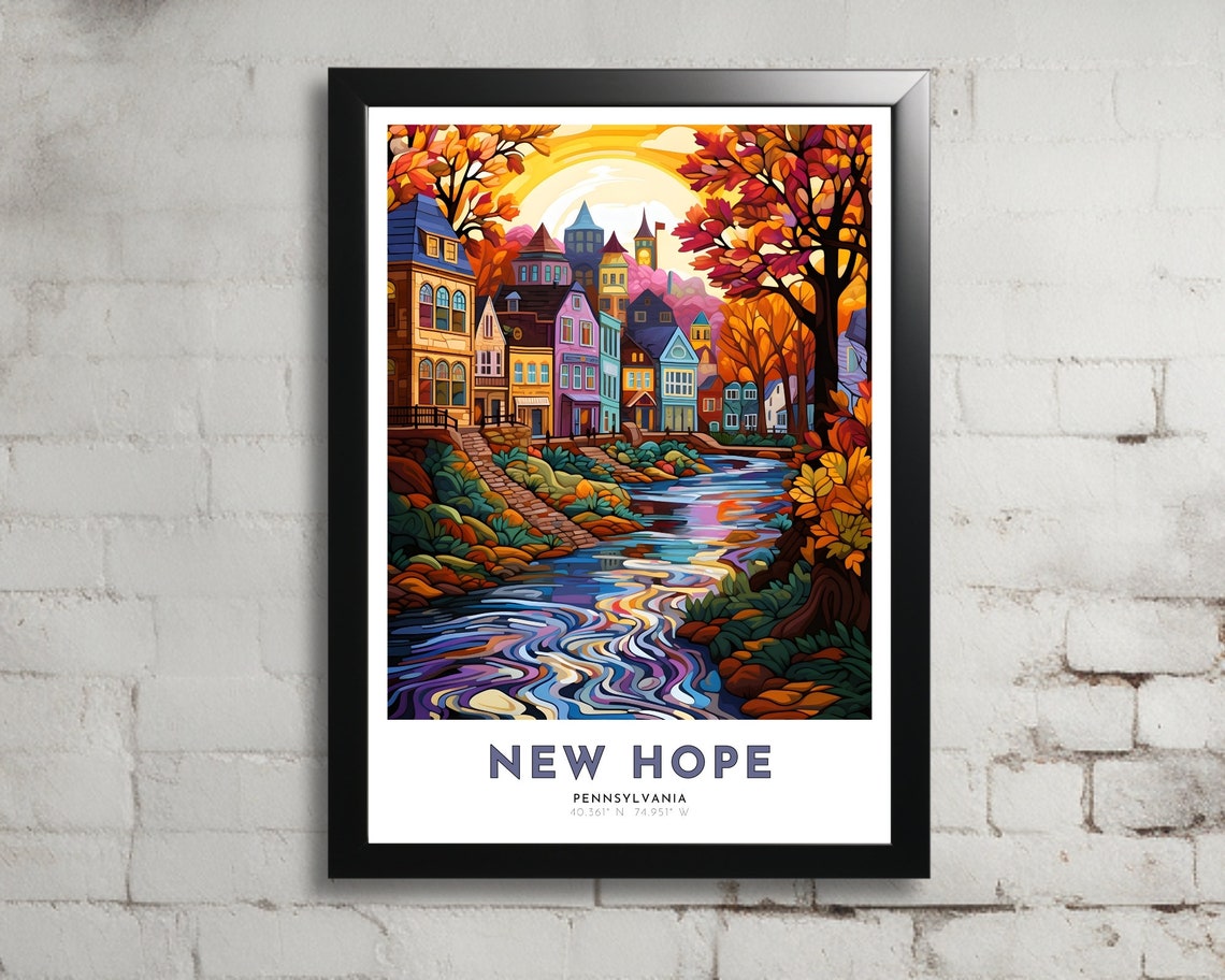 New Hope Travel Poster Of Pennsylvania Art Nouveau Gift For Lovers Of New Hope Wall Art Decor Of New Hope Painting