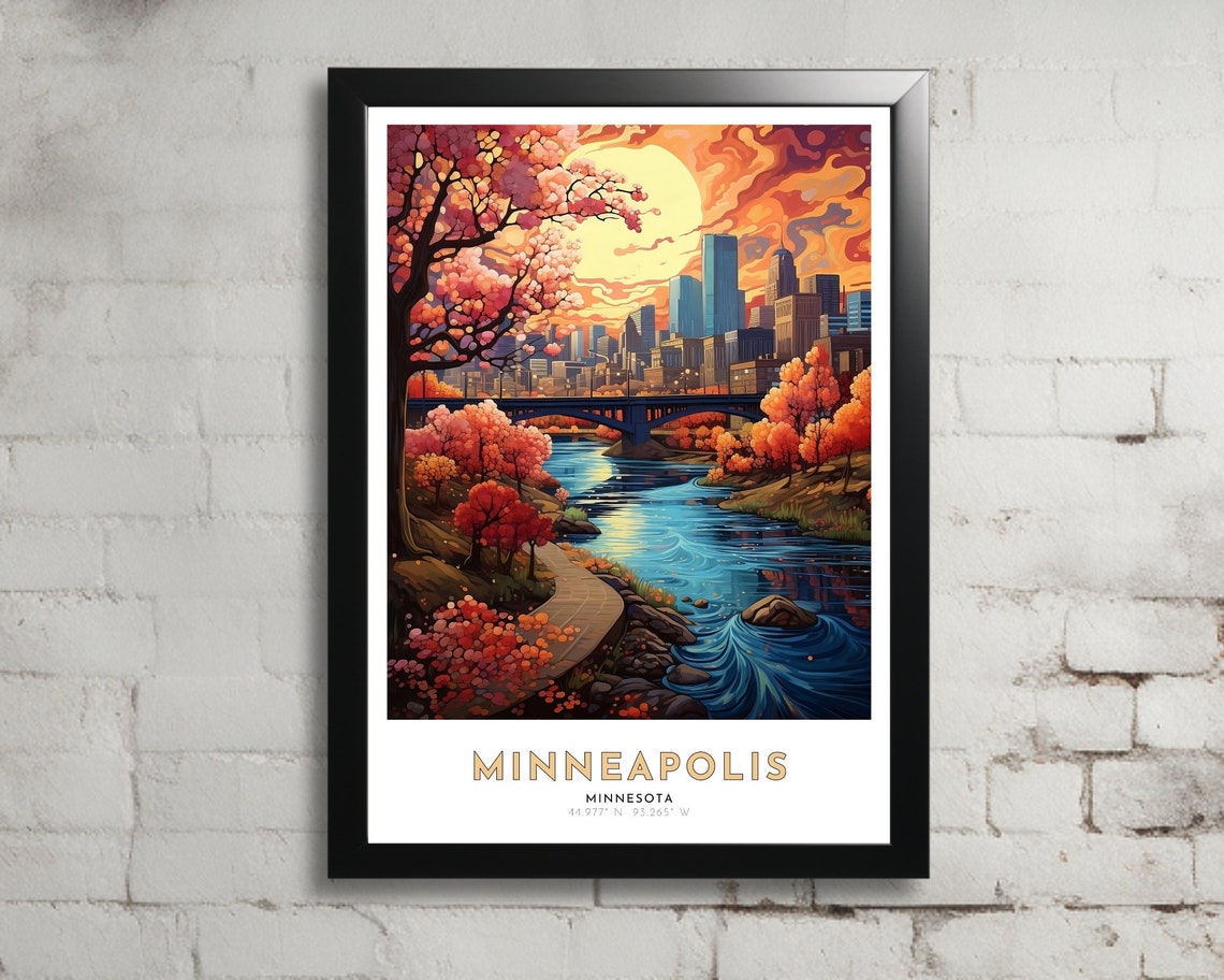 Minneapolis Travel Poster Of Minnesota Art Nouveau Gift For Lovers Of Minnesota Wall Art Decor Of Minn Painting