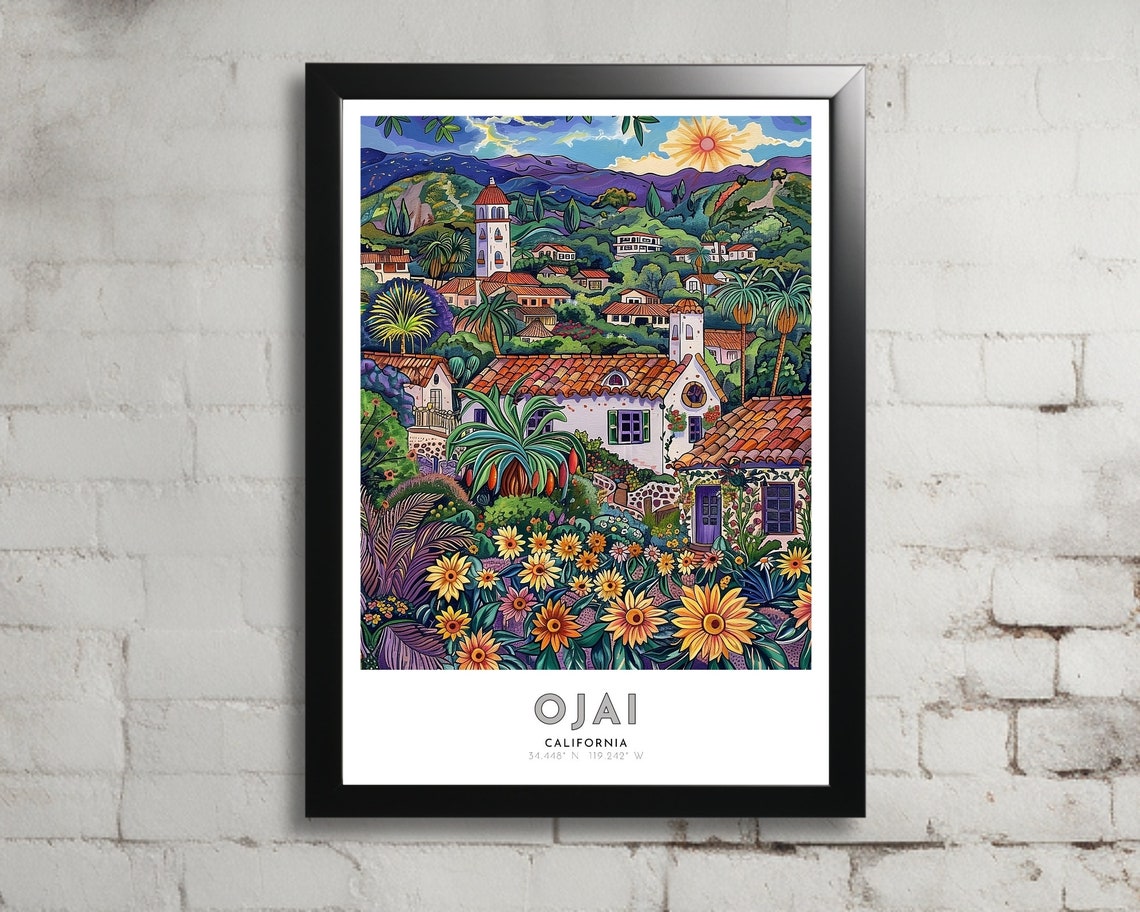 Ojai Travel Poster Of California Art Nouveau Gift For Lovers Of Ojai California Wall Art Decor Of Ojai Painting