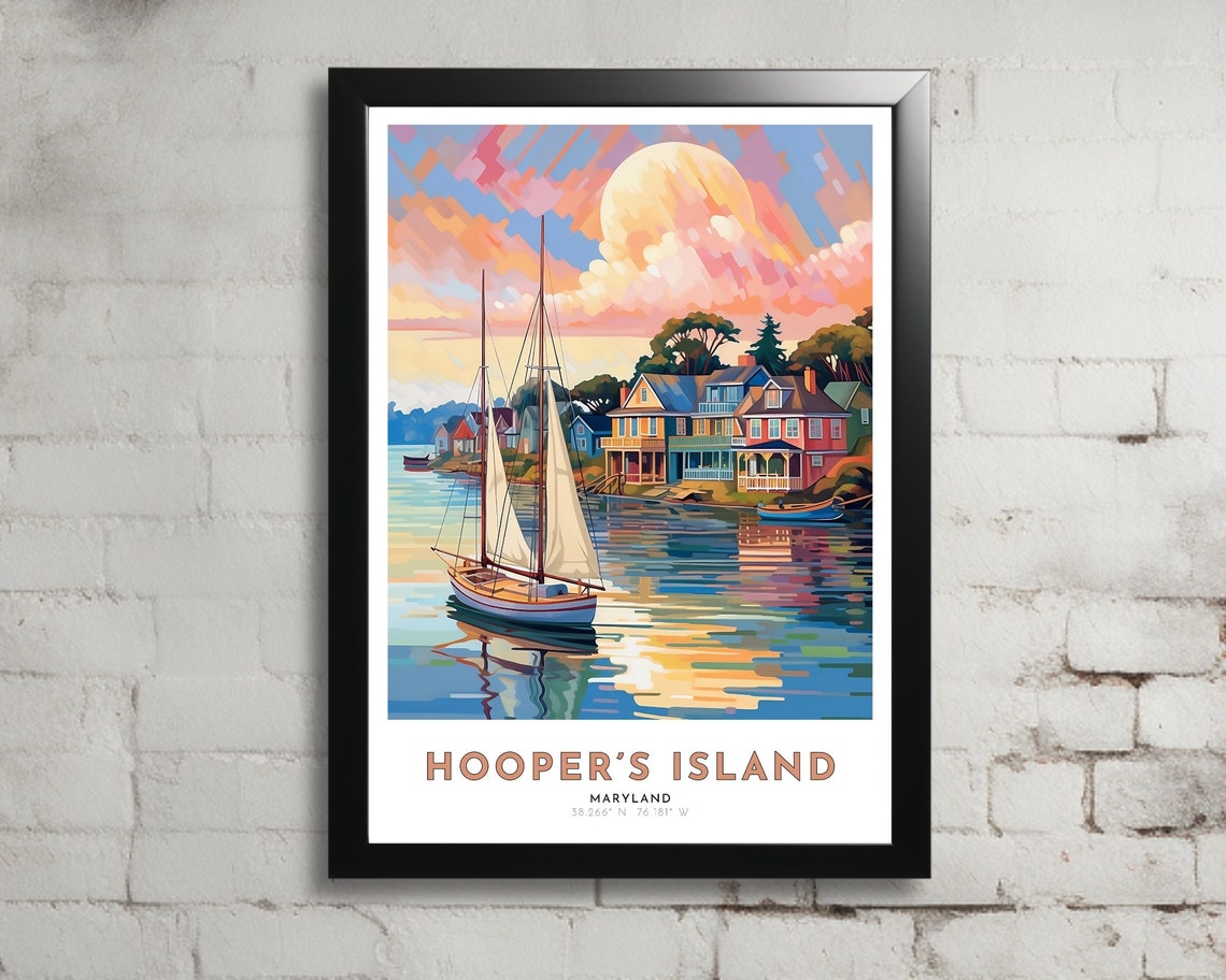 Hoopers Island Travel Poster Of Maryland Art Nouveau Gift For Lovers Of Maryland Wall Art Decor Of Chesapeake Painting