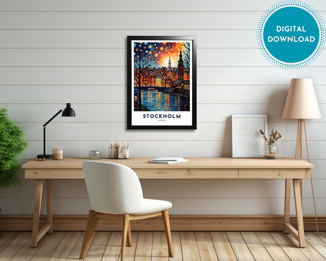 Stockholm Sweden Starry Night Mosaic Old Town Waterfront Poster - Image 3